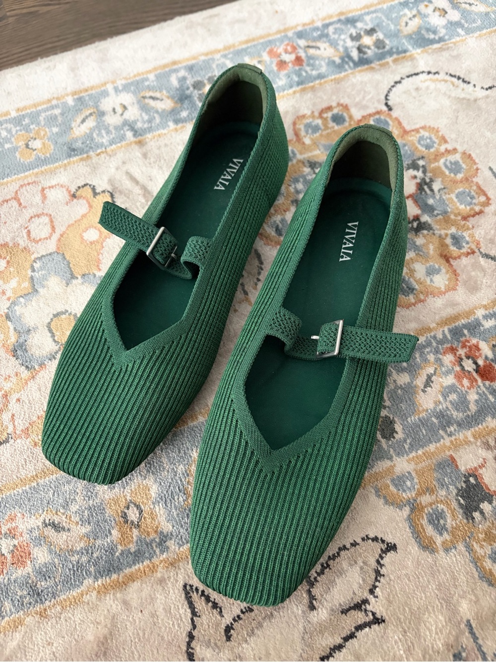 Viviana Emerald Green Knit Mary Jane Flats